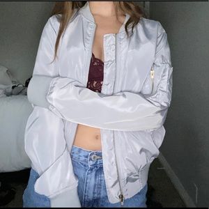 ♡ vintage grey/silver wet seal bomber jacket ♡